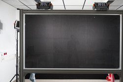 The fully assembled LightBoard with black backdrop and illumination.