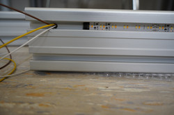 Closeup of the frame of the LightPod with LED Illumination. This light makes writing "glow" on the glas panel.